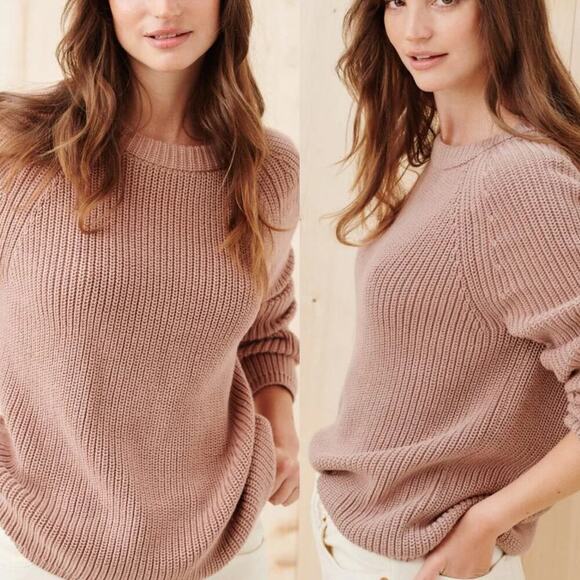 Jenni Kayne Cotton Fisherman Sweater In Rose Long Sleeve Crewneck Size Small - Picture 1 of 12